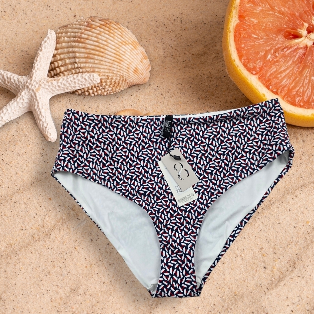 NWT Huit Paris‎ Swim Croisette High Waisted Cheeky Bikini Bottom In Marine Sz Sm